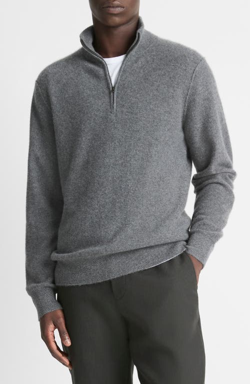 Vince Boiled Cashmere Quarter Zip Sweater In Gray