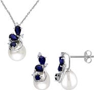 Julianna B. 2-Piece Set Pearl Sapphire Necklace & Earrings 10k