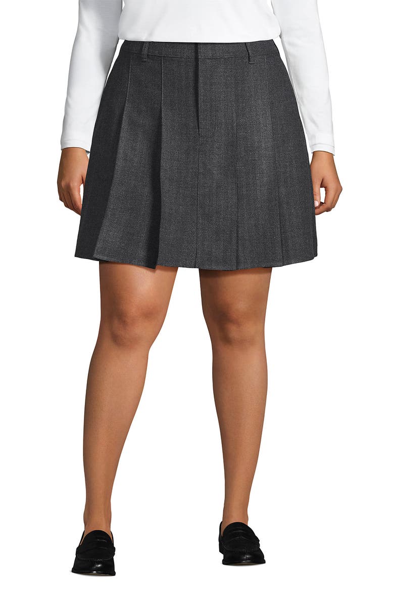 Plus Size Brushed Flannel Pleated Mini Skirt, Main, color, Dark Gray Herringbone