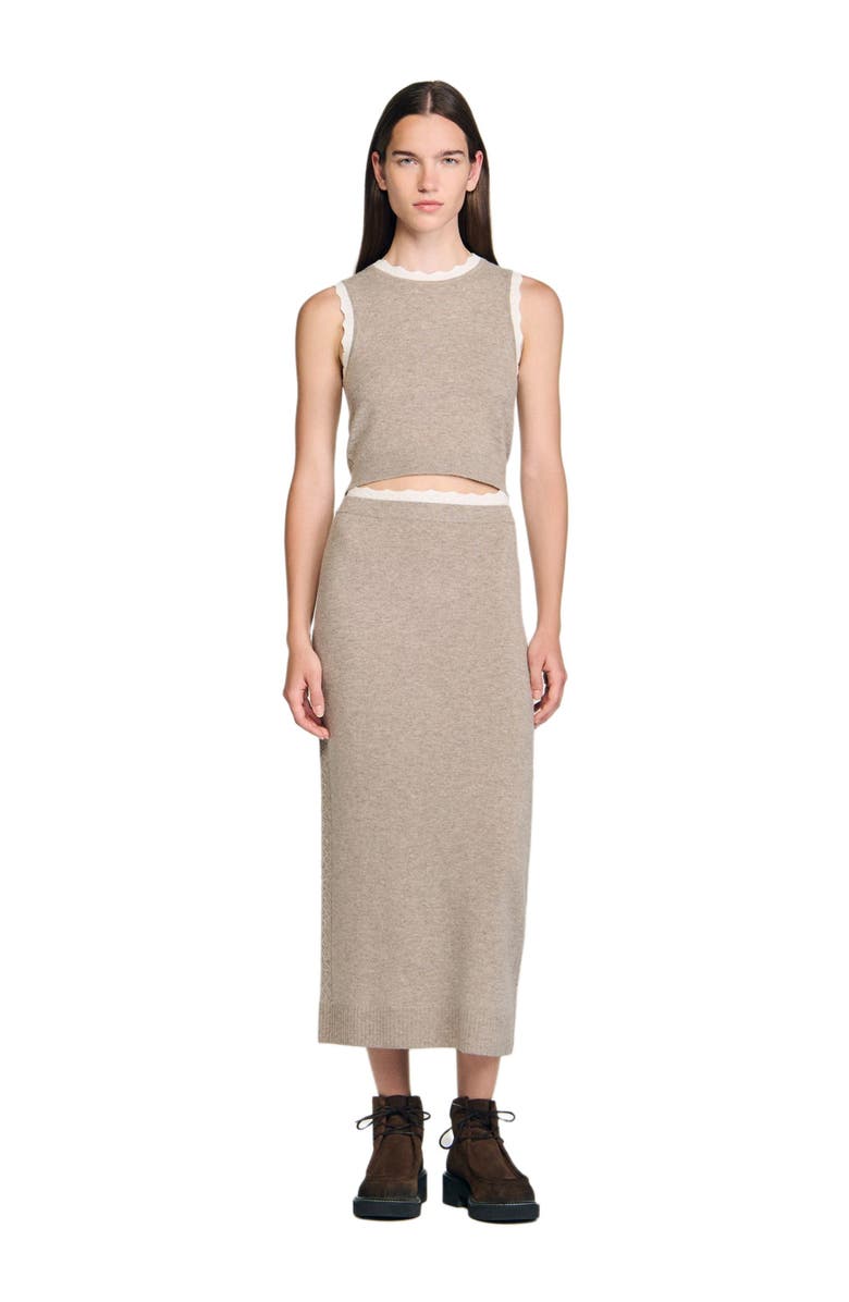 SANDRO High-neck knit sweater, Alternate, color, Caramel