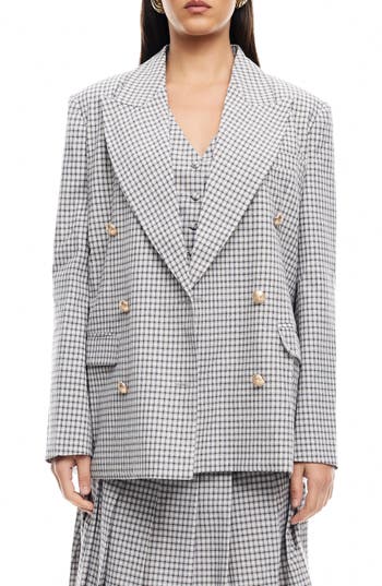 Shop Lioness Palermo Check Double Breasted Blazer