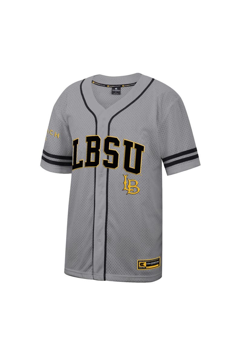 Men's Colosseum Gray Cal State Long Beach The Beach Free Spirited Baseball Jersey, Alternate, color, Gray