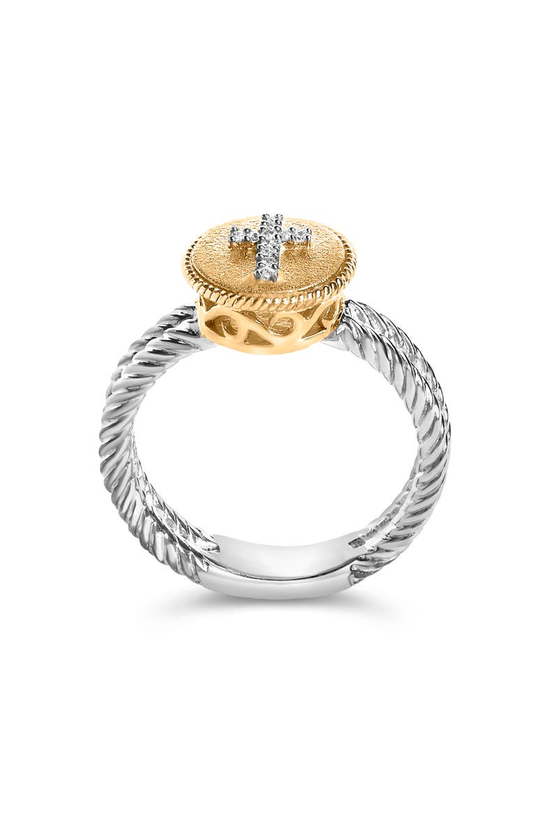 Silver Diamond Cross Ring with Satin Finish, Alternate, color, Yellow