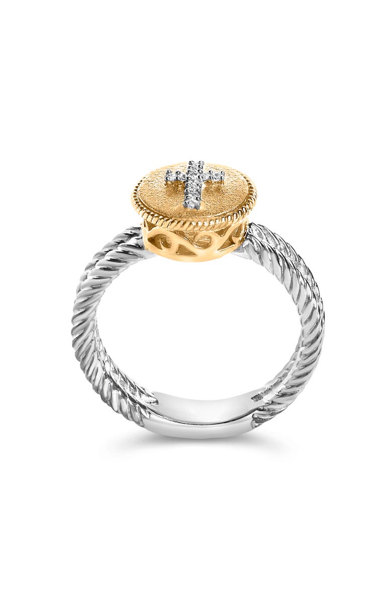 Haus of Brilliance Silver Diamond Cross Ring with Satin Finish, Alternate, color, Yellow