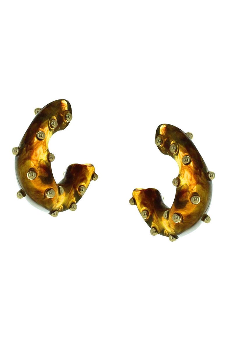 Brandy Studded Resin Hoop Earrings, Alternate, color, GOLD / BROWN
