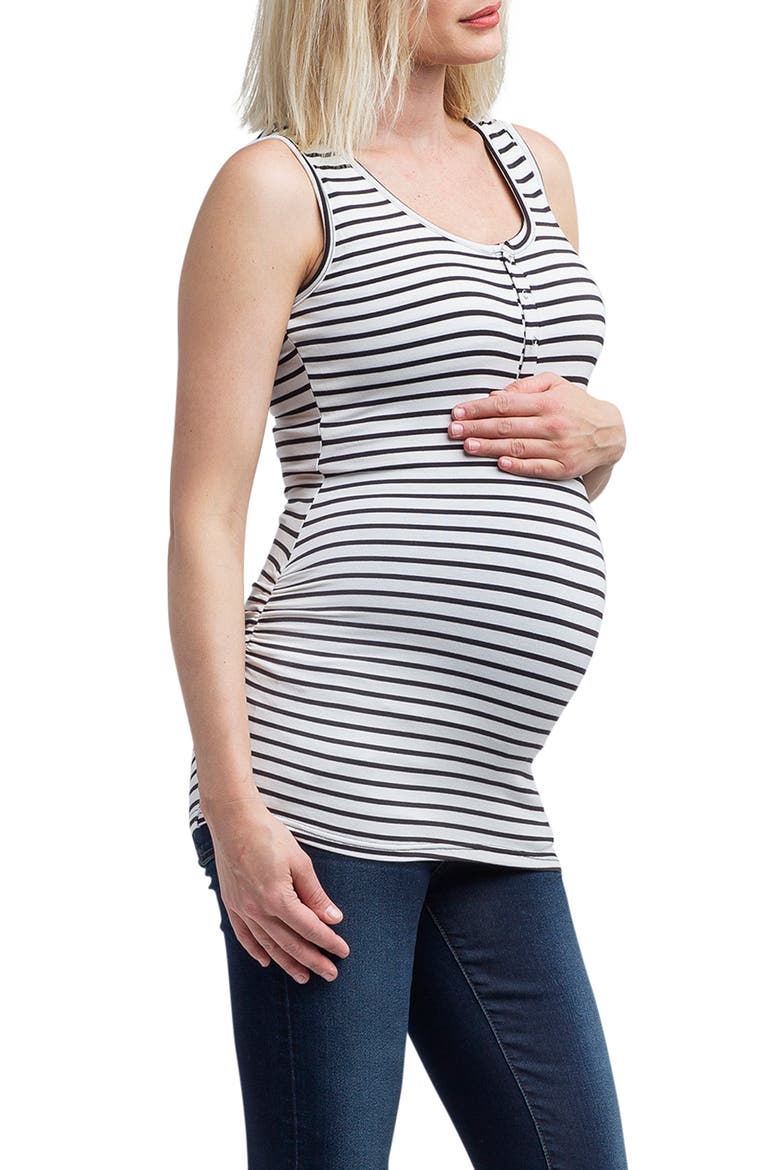 Henley Maternity Tank Top, Alternate, color, BLACK/ WHITE EVEN STRIPE
