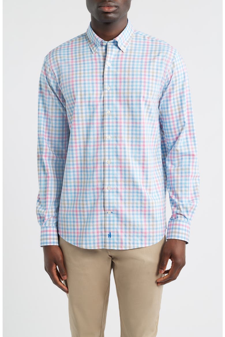 Yosef Check Everyday Performance Button-Down Shirt, Main, color, NAVY