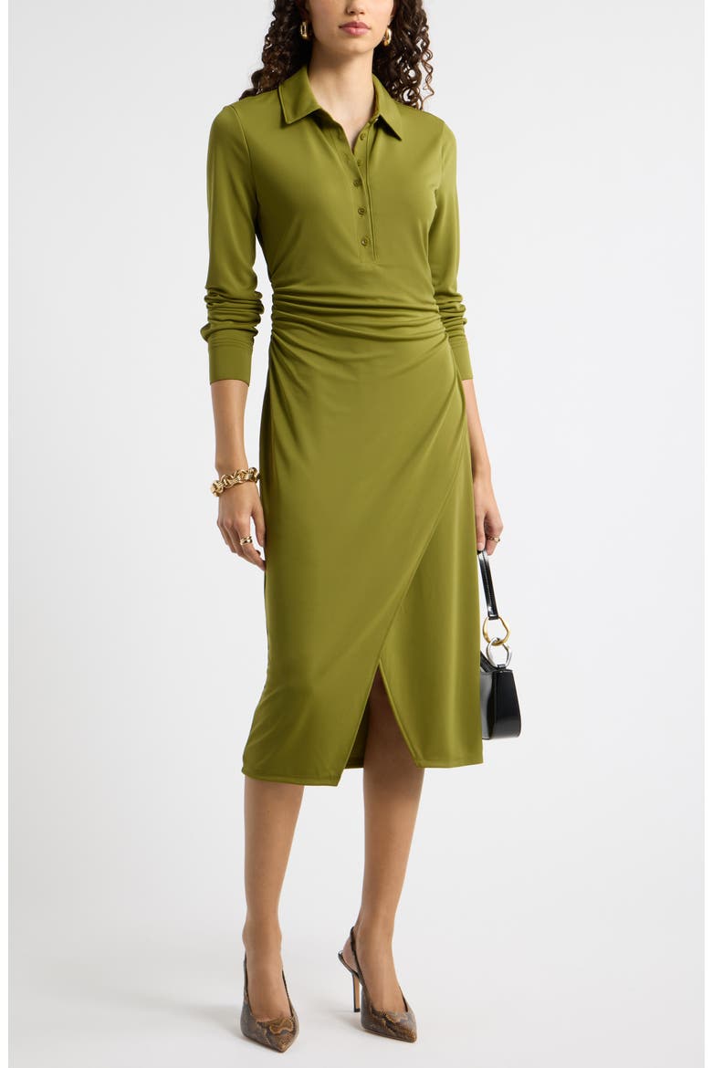 Polo Wrap Midi Dress, Main, color, OLIVE AVOCADO