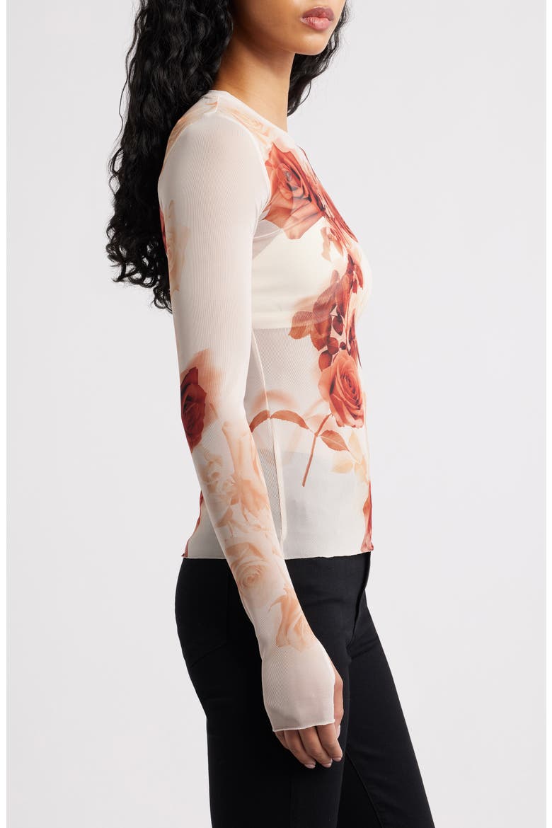 Kaylee Print Long Sleeve Mesh Top, Alternate, color, SEPIA ROSES