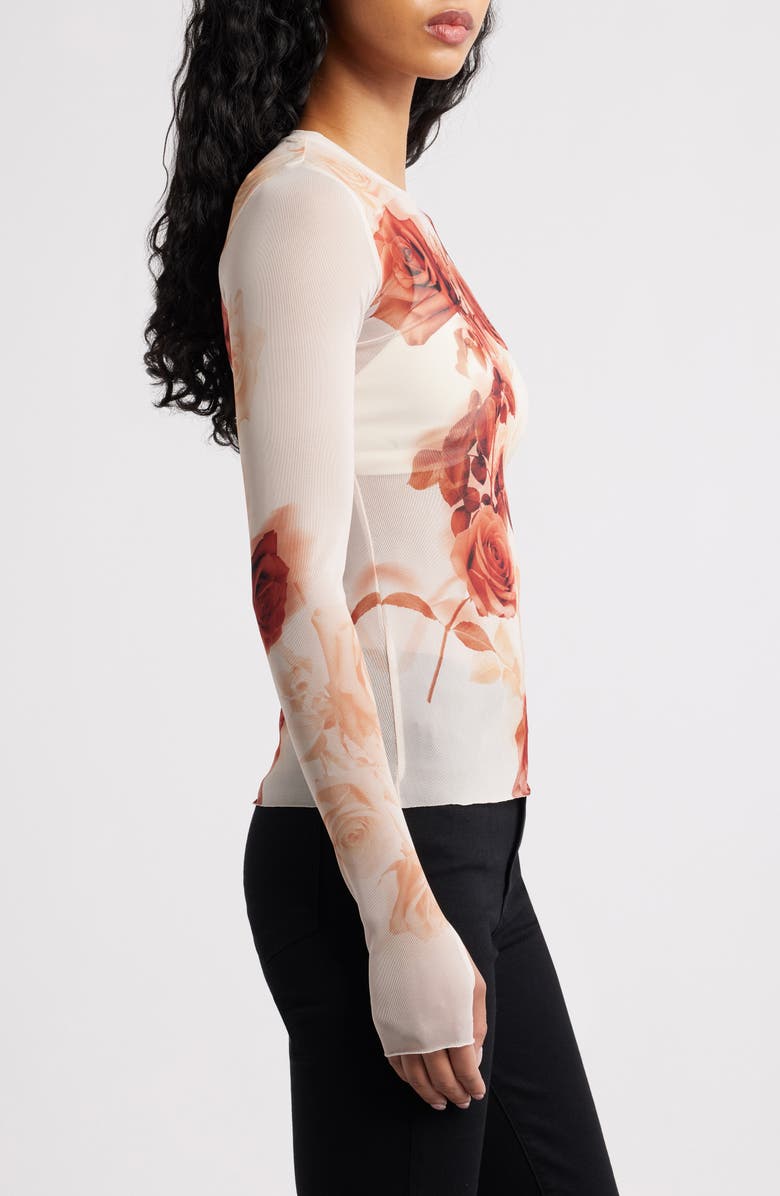 AFRM Kaylee Print Long Sleeve Mesh Top, Alternate, color, Sepia Roses
