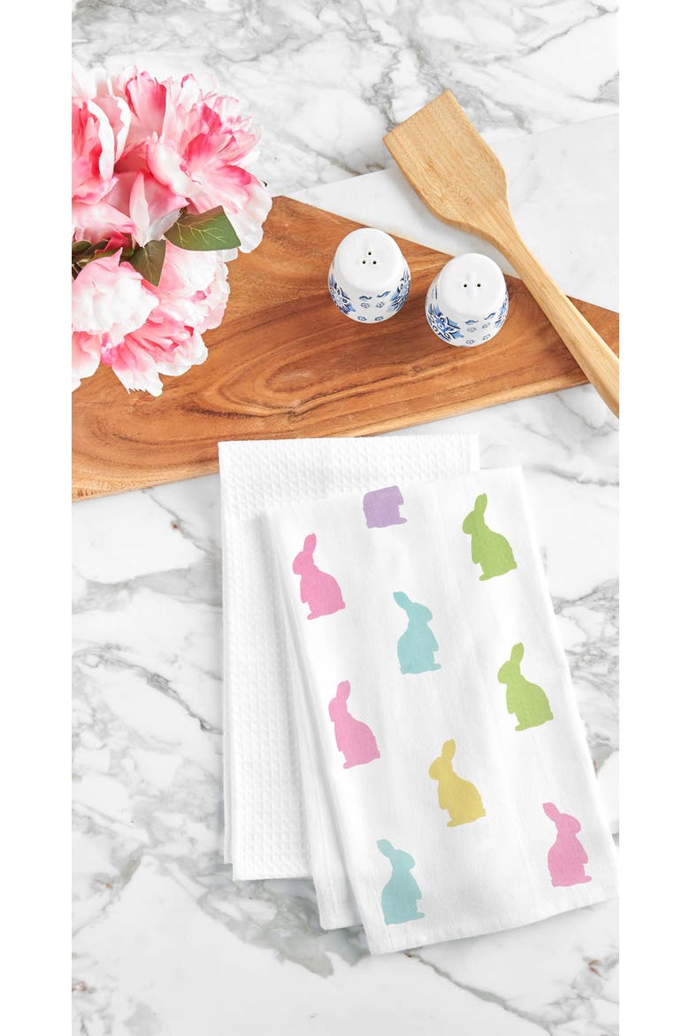 Easter Bunny Rabbit Hop Silhouettes 100% Cotton Flour Sack Printed Kitchen Dishtowel, Alternate, color, White