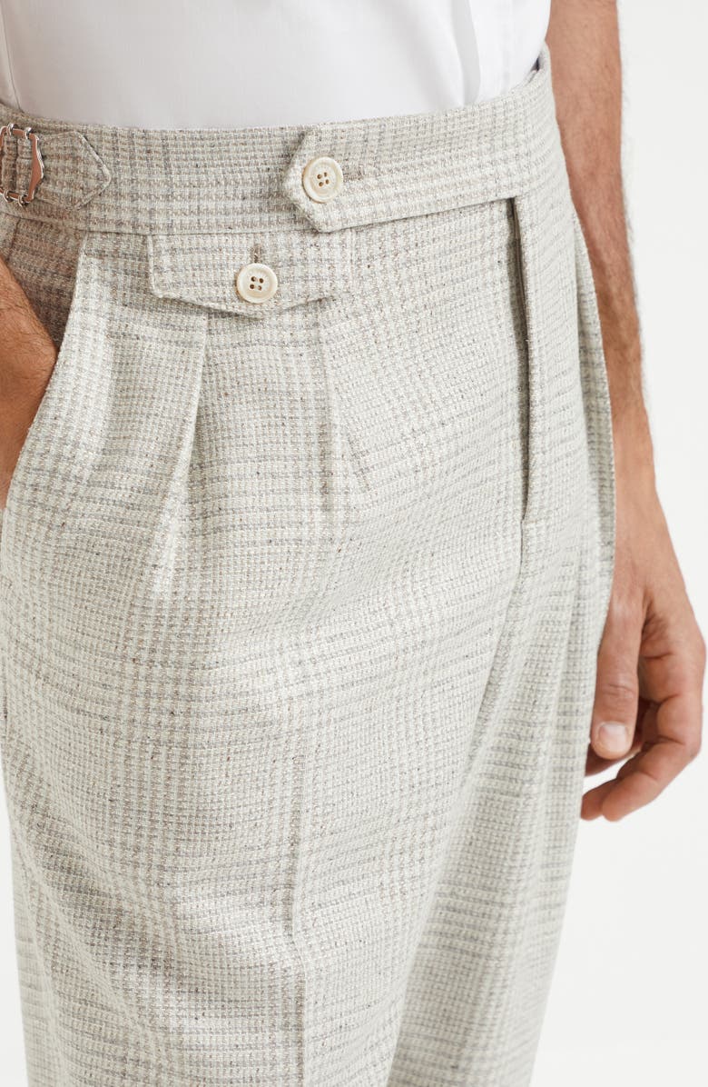 Brunello Cucinelli Comfort wool, silk and cashmere Prince of Wales leisure fit trousers with pleat, Alternate, color, 