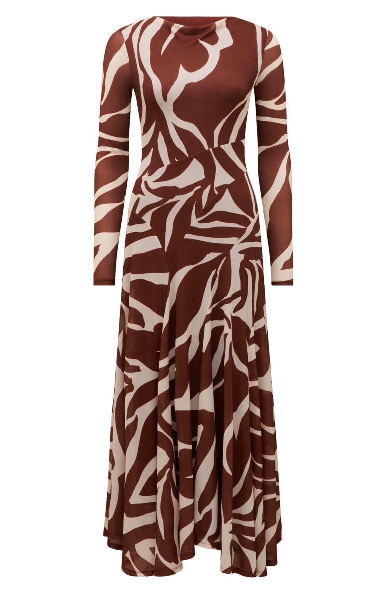 Ever New Tanny Long Sleeve Asymmetric Hem Mesh Midi Dress, Alternate, color, Dark Drew Abstract