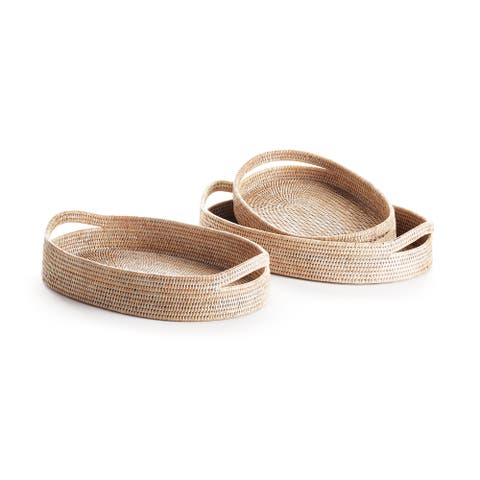 Burma Rattan Oval Serving Trays, Set Of 3