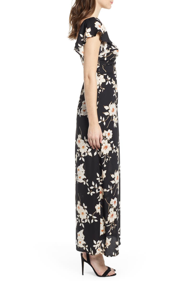 Twist Front Maxi Dress, Alternate, color, BLACK IVORY FLORAL