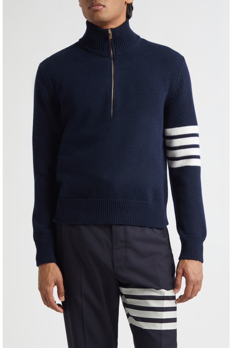 4-Bar Jersey Stitch Virgin Wool Half Zip Sweater, Main, color, NAVY