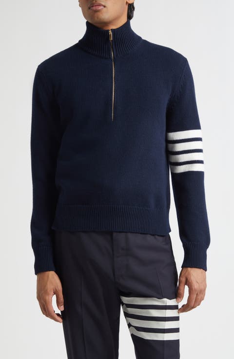 4-Bar Jersey Stitch Virgin Wool Half Zip Sweater
