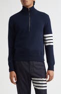 Thom Browne 4-Bar Jersey Stitch Virgin Wool Half Zip Sweater