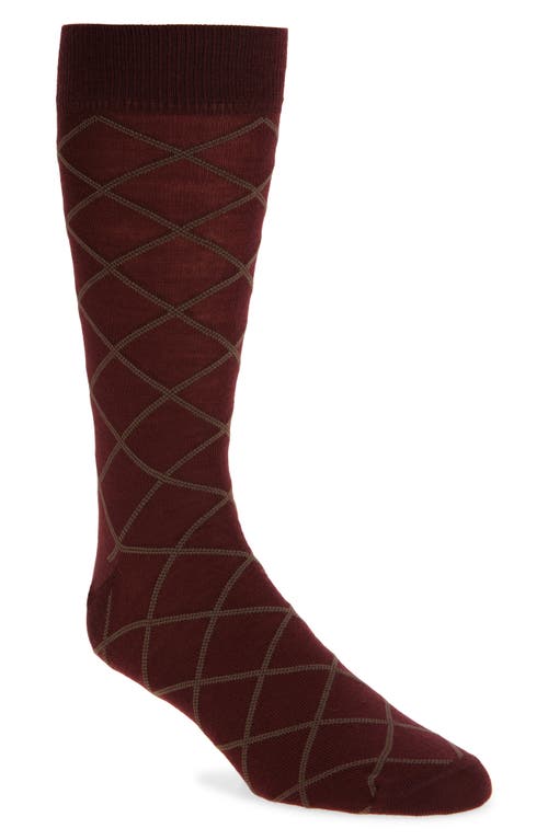 Nordstrom Diamond Pattern Wool Blend Dress Socks In Burgundy