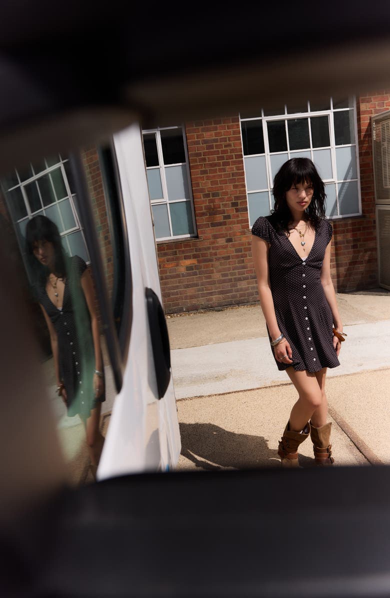 BDG Urban Outfitters Kiki Polka Dot Fit & Flare Dress, Alternate, color, Black Polka