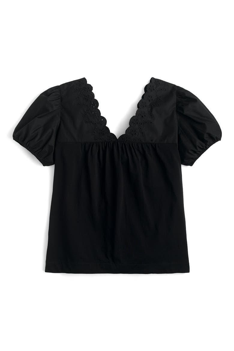 Eyelet Top with Puff Sleeves, Alternate, color, BLACK