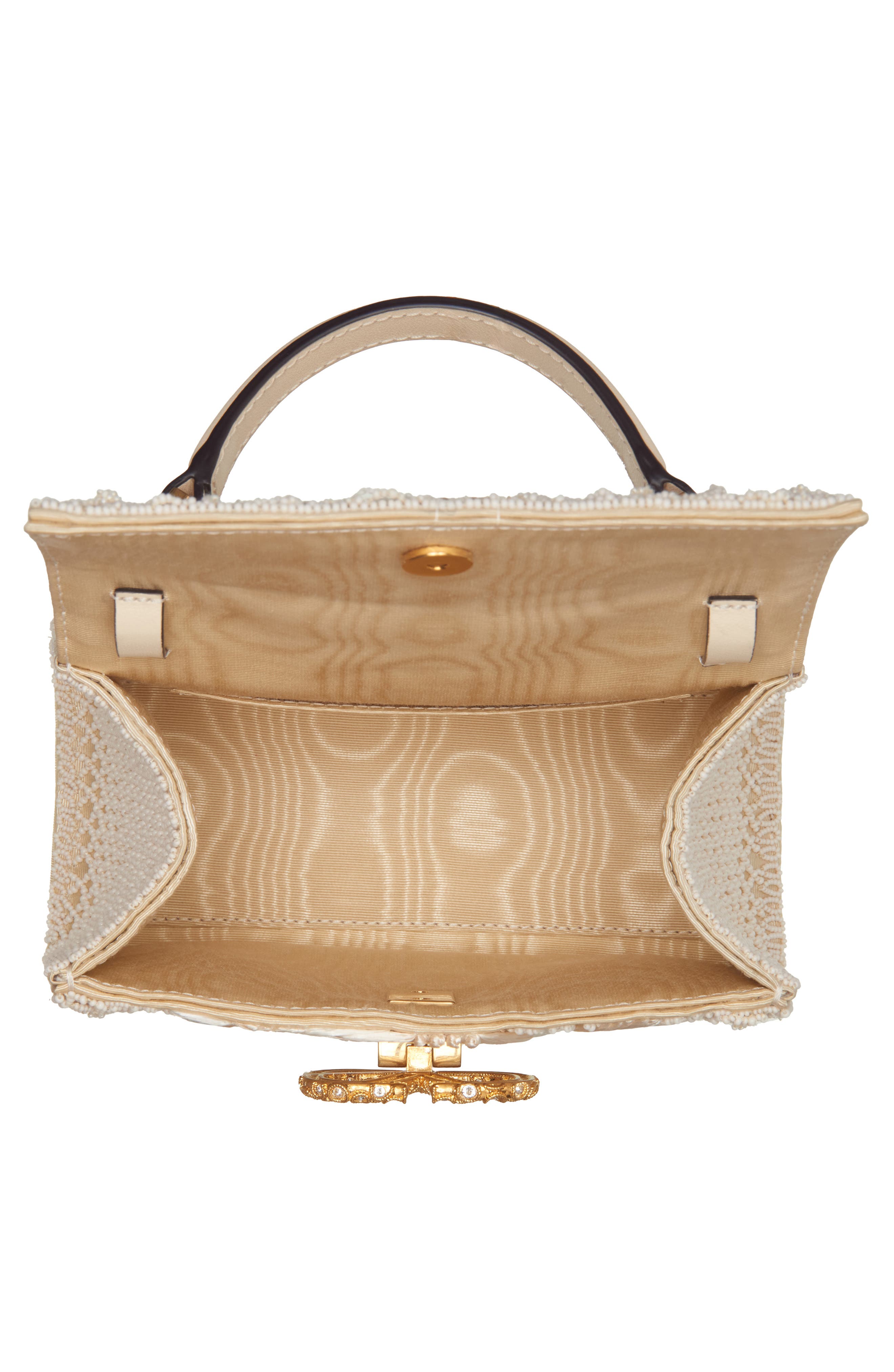 Valentino Garavani Mini Vsling Embroidered Moiré Top Handle Bag, Alternate, color, White/ Cream
