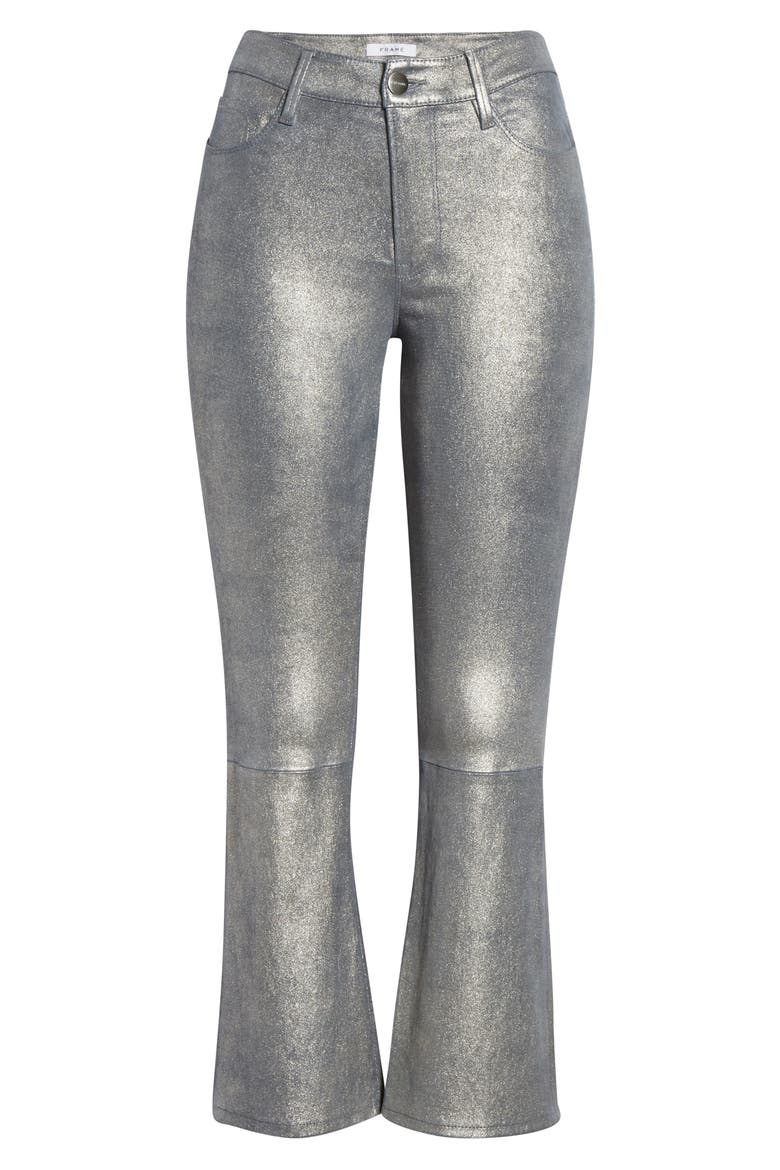 Le Crop Metallic Leather Mini Boot Pants, Alternate, color, SILVER