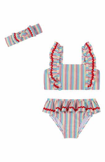 Andy & Evan Three-Piece Ruffle Trim Bikini & Headband Set