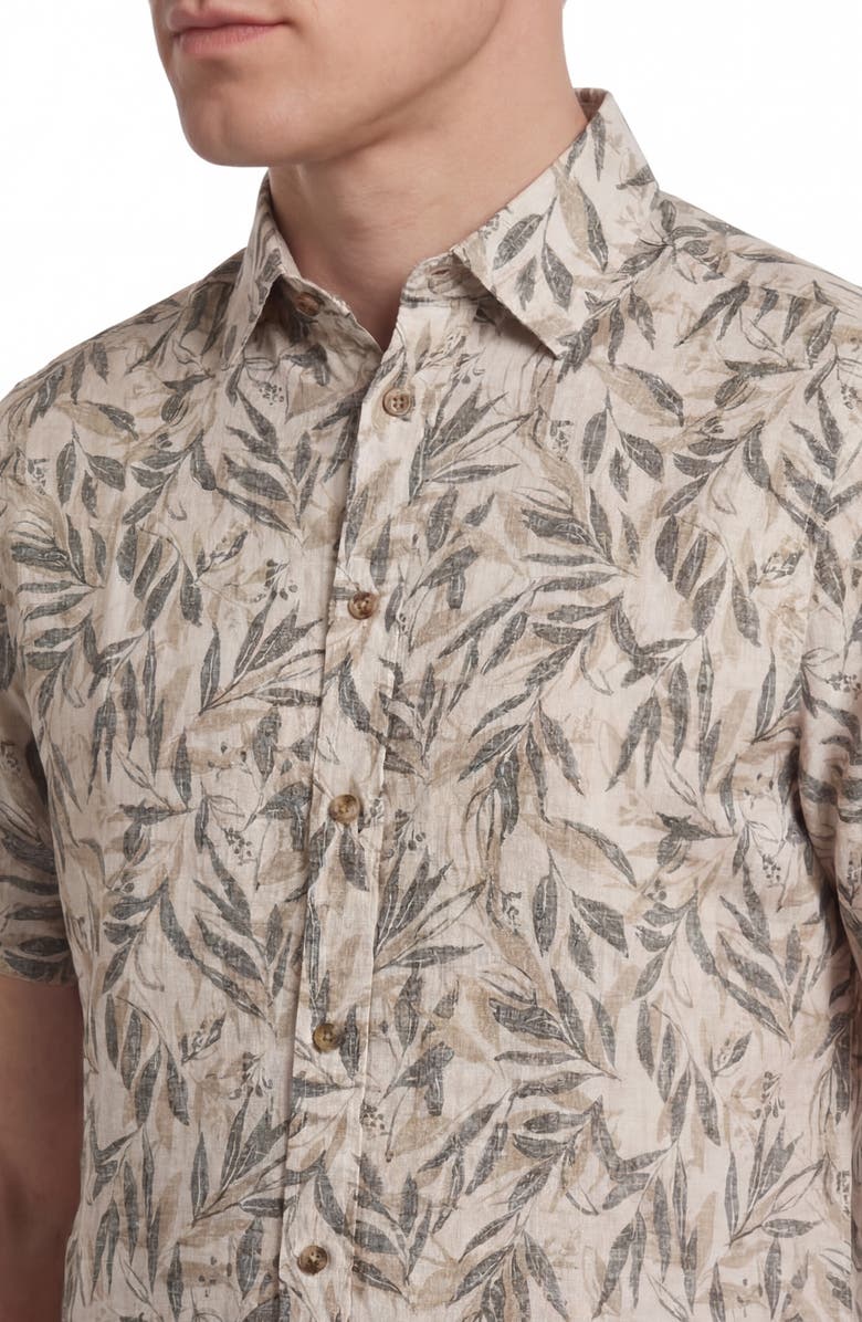 Report Collection Yarn Dye Leaves Print Button-Up Shirt, Alternate, color, Taupe