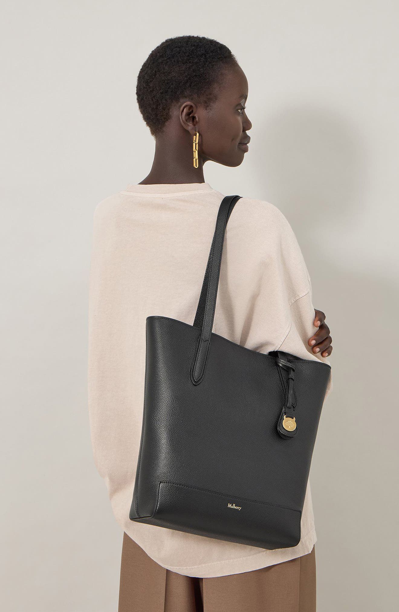 Mulberry North/South Leather Shopper Tote, Alternate, color, Black