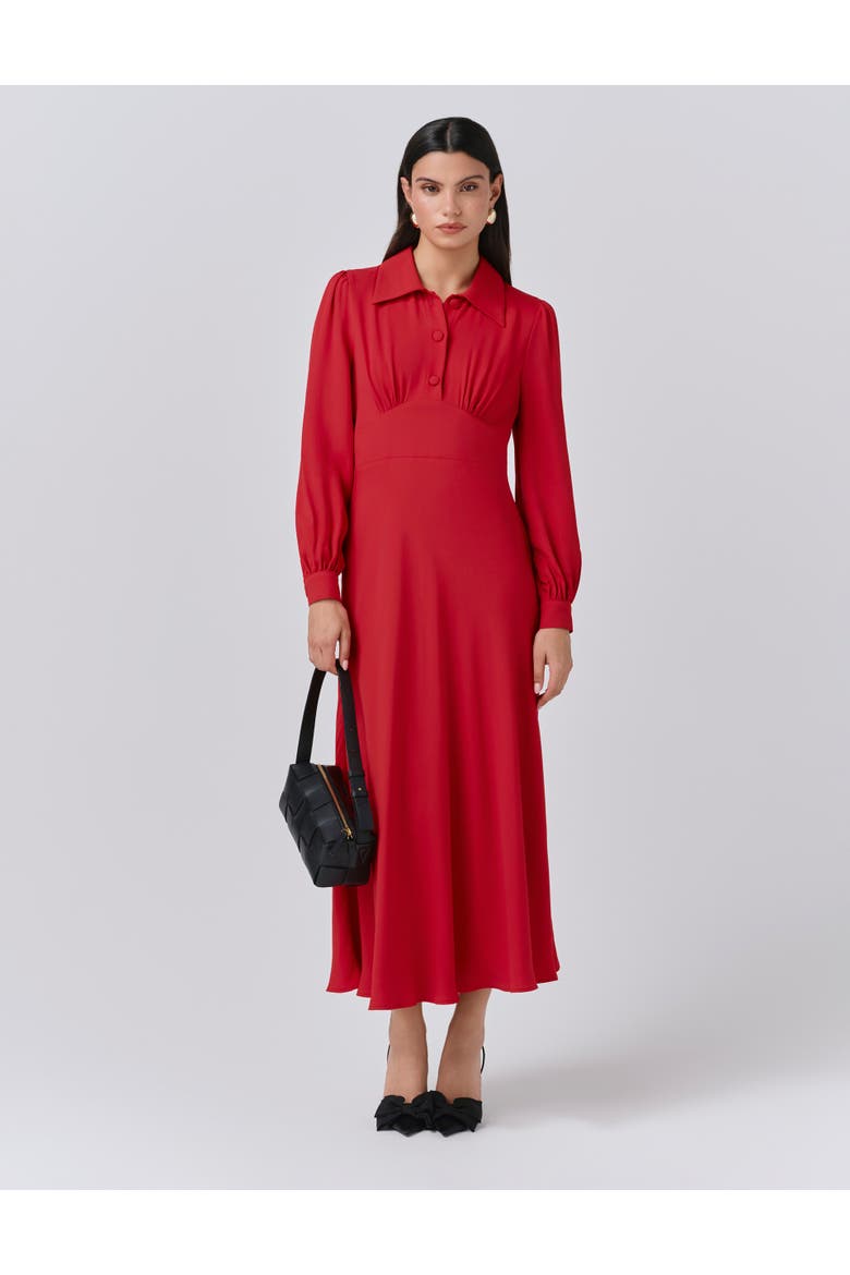 Wendy Crepe Collared Neck Midi Dress, Main, color, Red