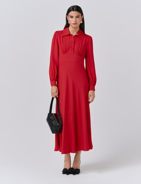 Wendy Crepe Collared Neck Midi Dress