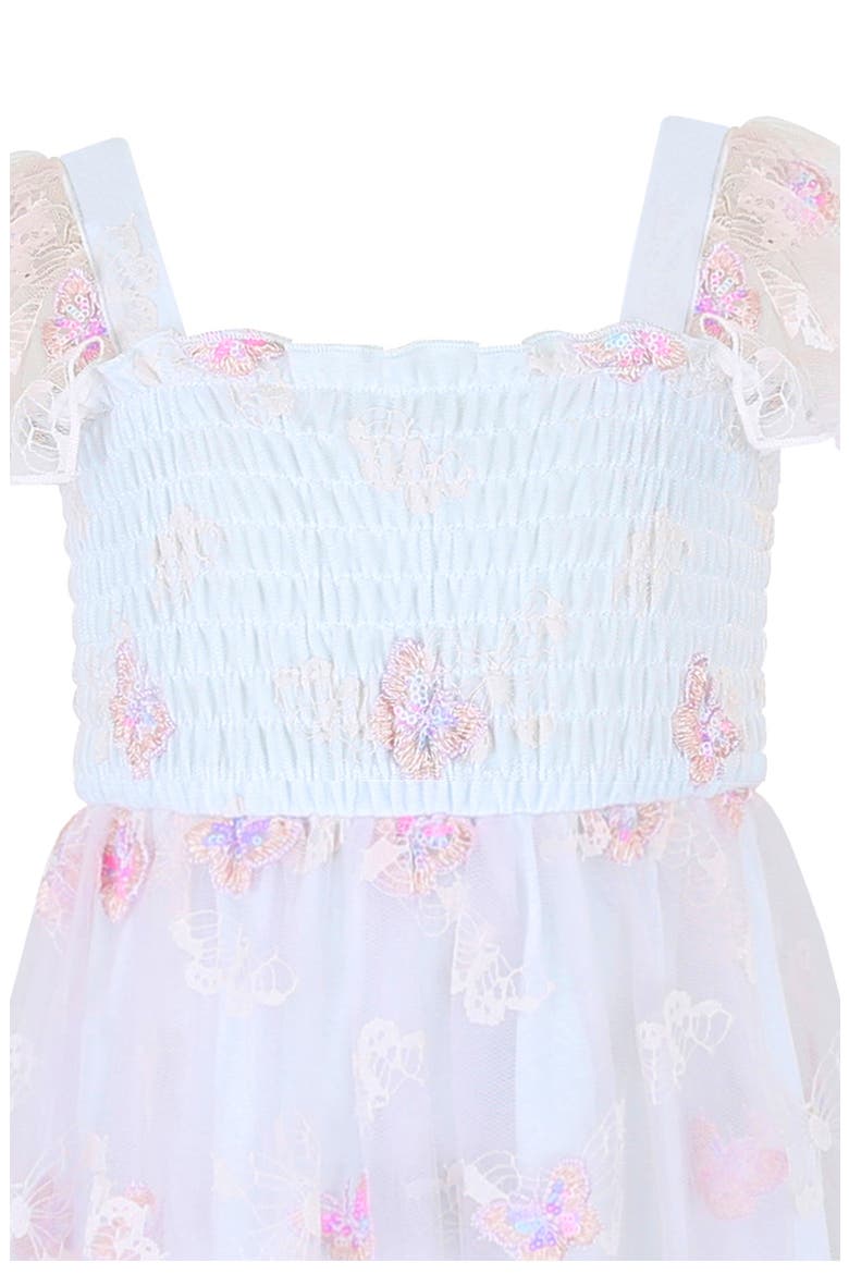 Kids' Smocked Bodice Dimensional Appliqué Party Dress, Alternate, color, PINK/ BLUE