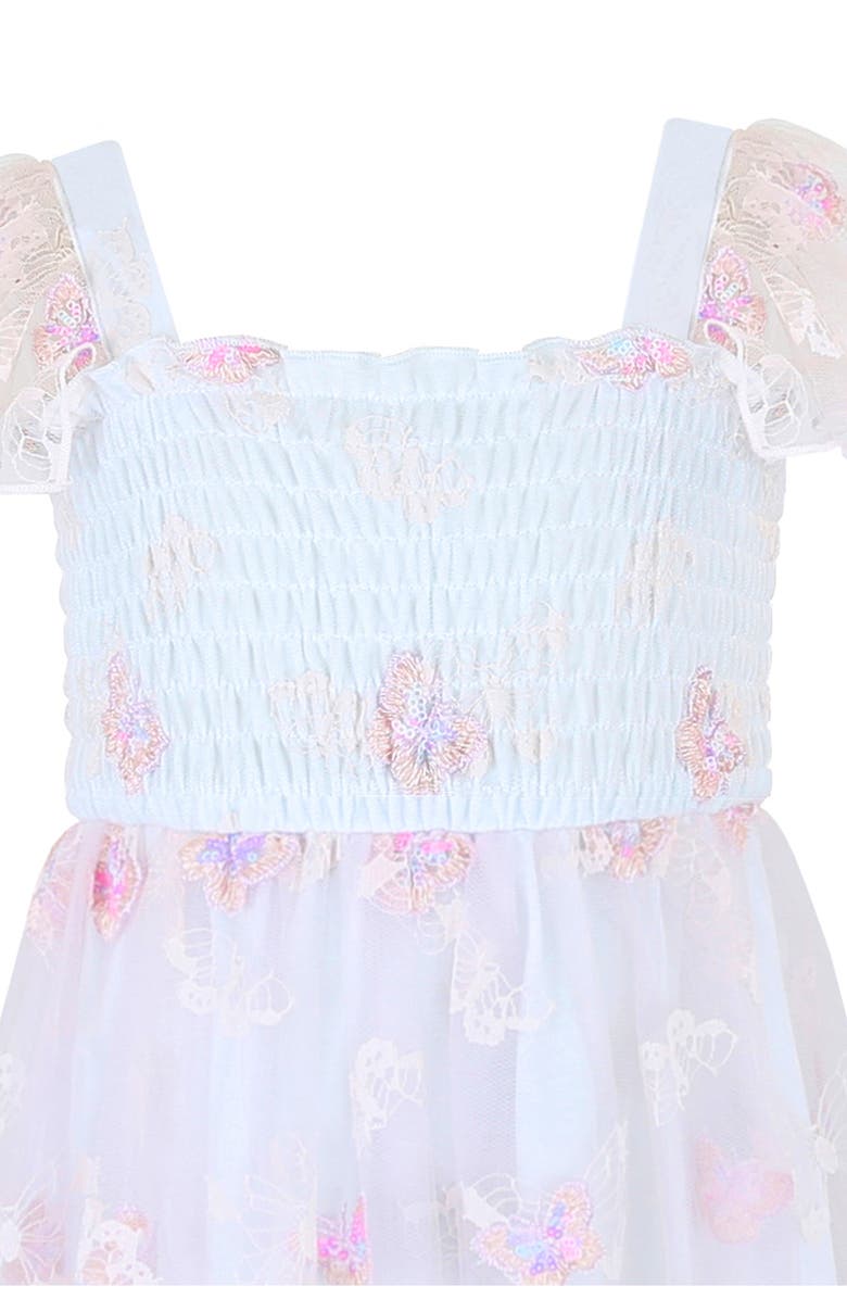 Zunie Kids' Smocked Bodice Dimensional Appliqué Party Dress, Alternate, color, Pink/ Blue