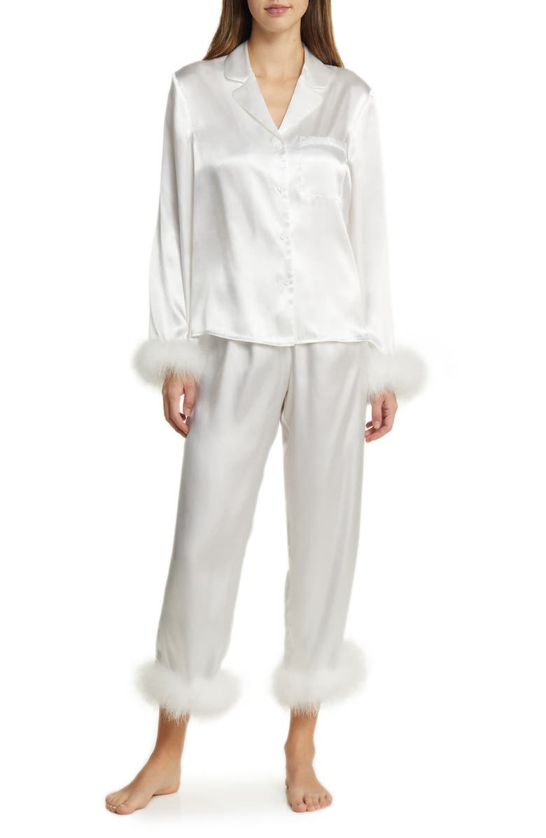 In Bloom by Jonquil Feather Trim Satin Pajamas, Main, color, 