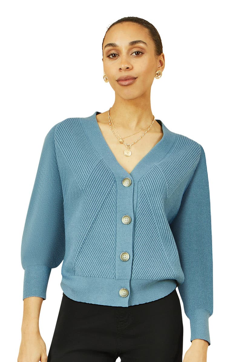 Yumi Knitted Stitch Detail Cardigan, Main, color, Blue