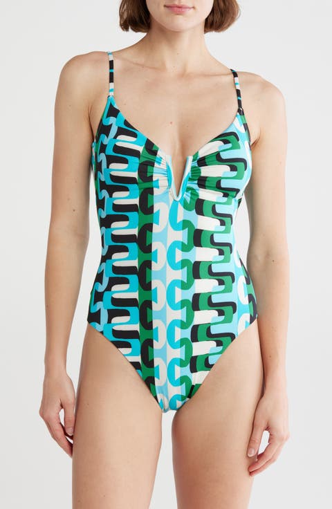 V Wire Print Swimsuit