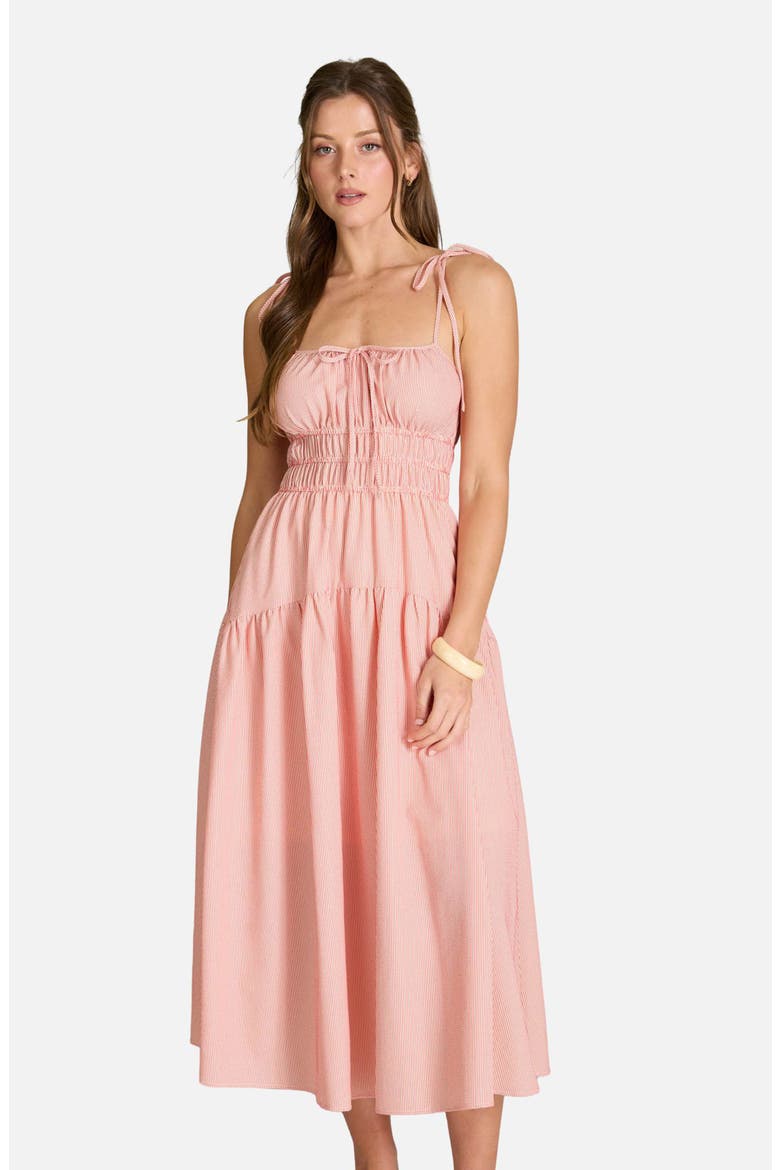 Stripe Tiered Midi Sundress, Alternate, color, RED