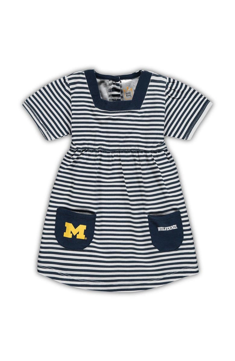 LITTLE KING Girl's Toddler Navy Michigan Wolverines Striped Dress with Pockets, Main, color, Navy
