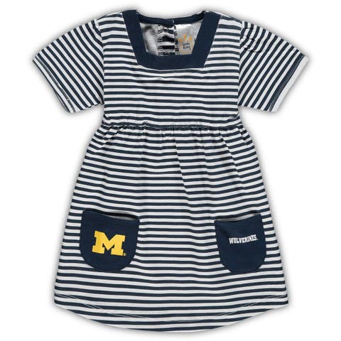 Girl's Toddler Navy Michigan Wolverines Striped Dress with Pockets