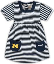 LITTLE KING Girl's Toddler Navy Michigan Wolverines Striped Dress with Pockets
