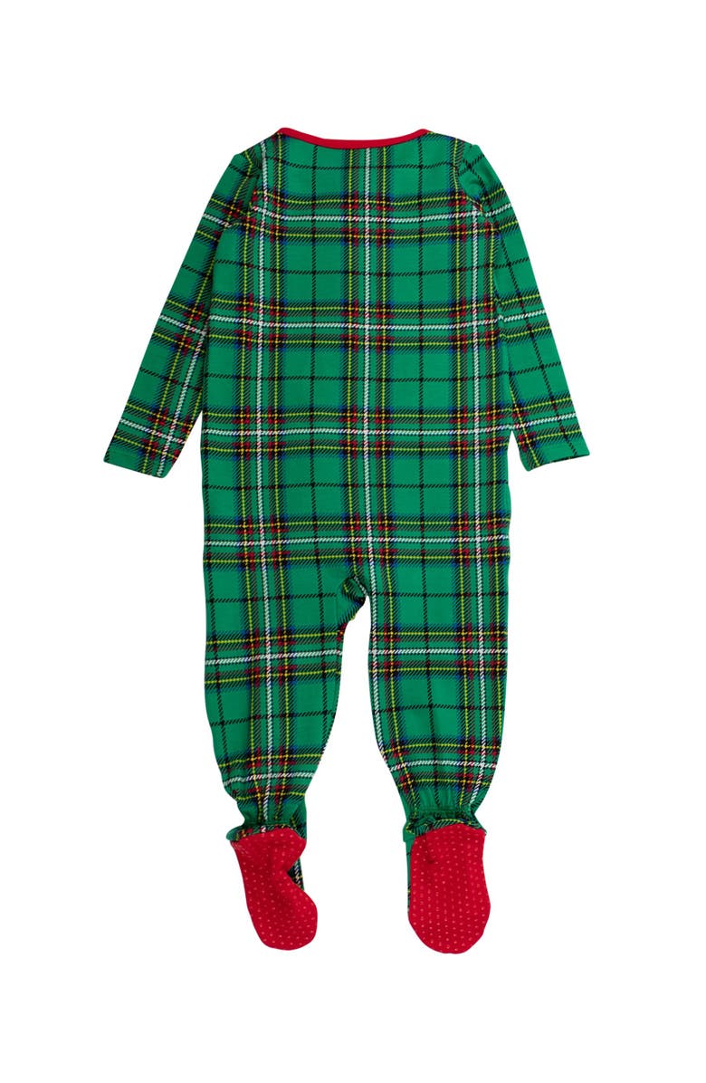 RuffleButts Modal Blend One Piece Footie Pajamas, Alternate, color, Green Nicholas Plaid