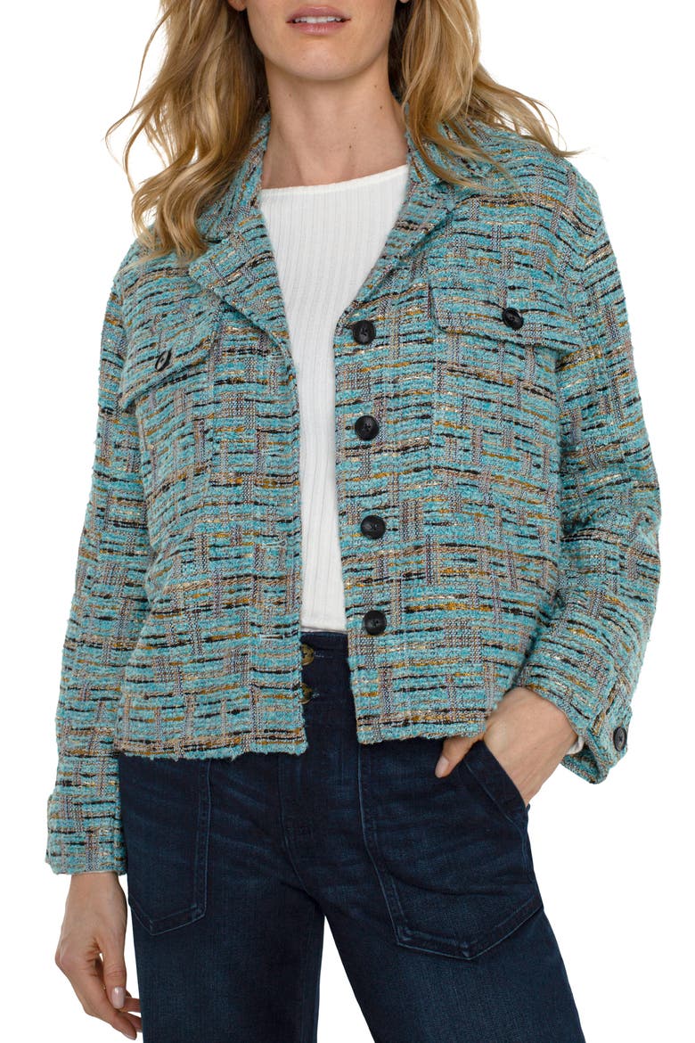 Boxy Bouclé Shacket, Main, color, OCEAN BOUCLE