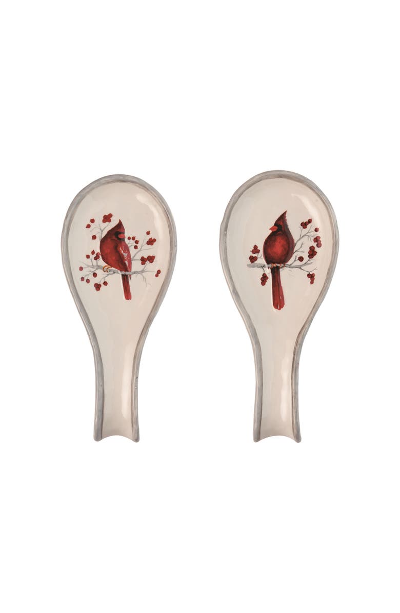 Transpac Dolomite Birch Cardinal Spoon Rest Set of 2 Red Tabletop Decor, Main, color, Red