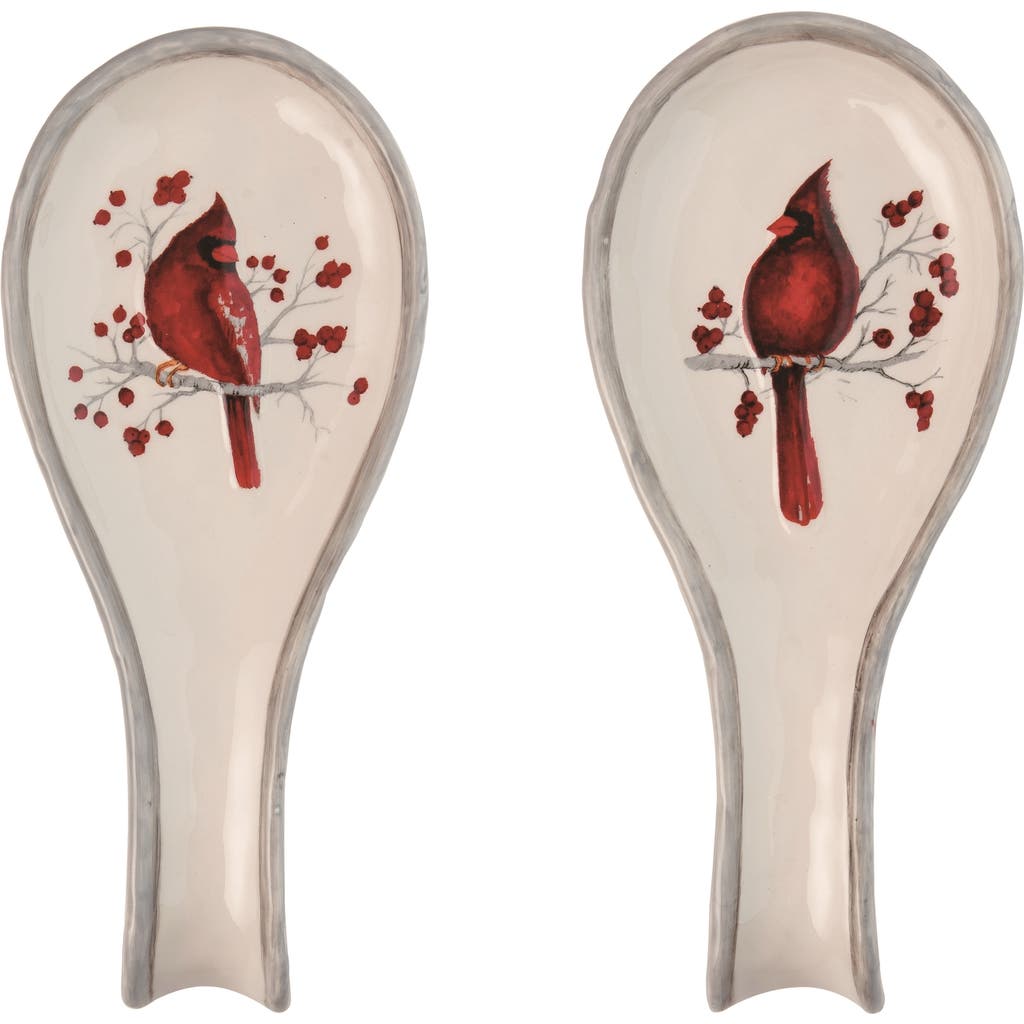 Transpac Dolomite Birch Cardinal Spoon Rest Set Of 2 Red Tabletop Decor In White