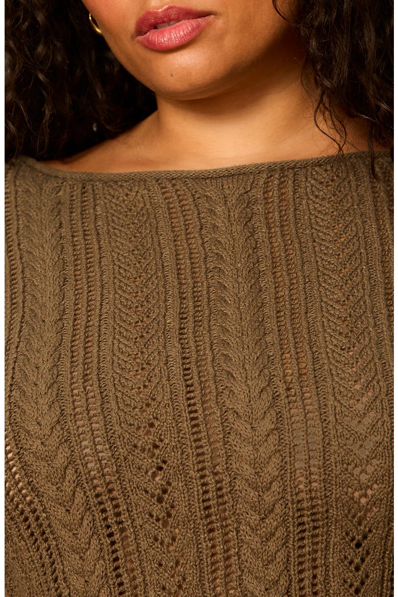 Cable Stitch Pointelle Sweater, Alternate, color, KALAMATA GREEN