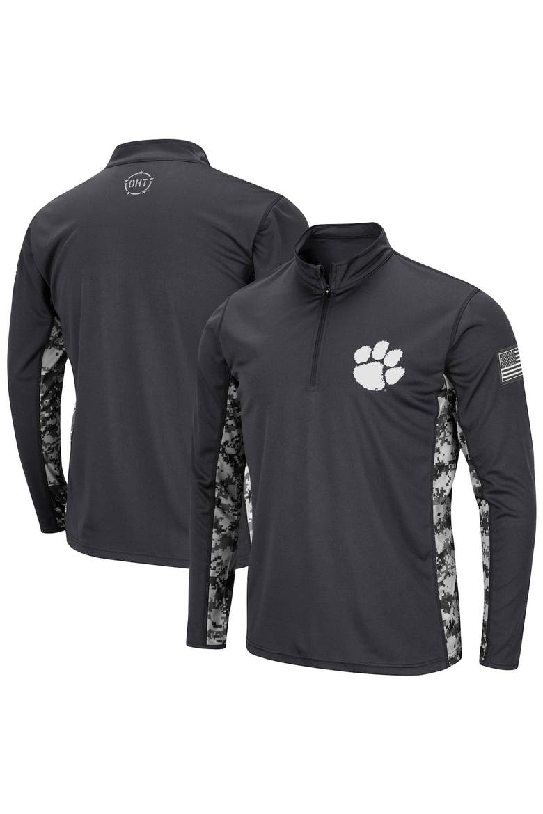 Men's Colosseum Charcoal Clemson Tigers OHT Military Appreciation Digital Camo Lightweight Quarter-Zip Pullover, Alternate, color, Charcoal