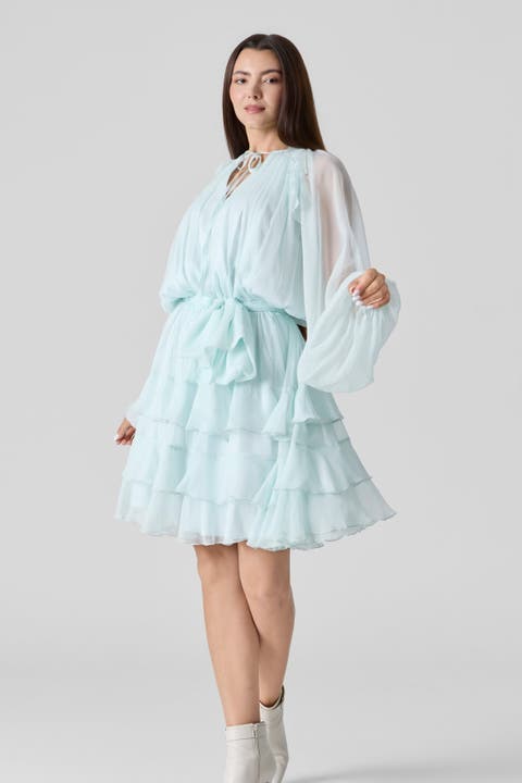 Silk Chiffon Tie Belt Short Dress
