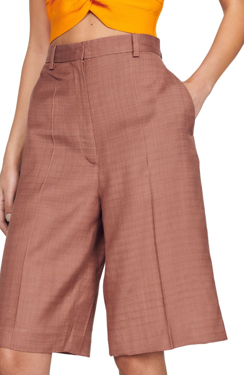 SANDRO Aristide High Waist Longline Shorts, Alternate, color, Glaise