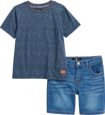 Kids' Floral Pocket T-Shirt & Denim Shorts Set